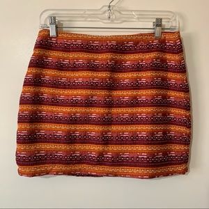 Ladakh Orange/Pink Aztec Print Lined Mini Skirt